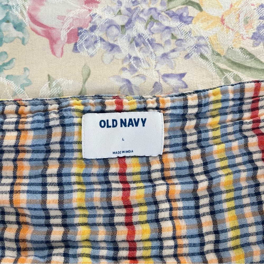 Old Navy Blue Red Yellow Cream Striped Smocked Tie-Shoulder Cami - Picture 3 of 8